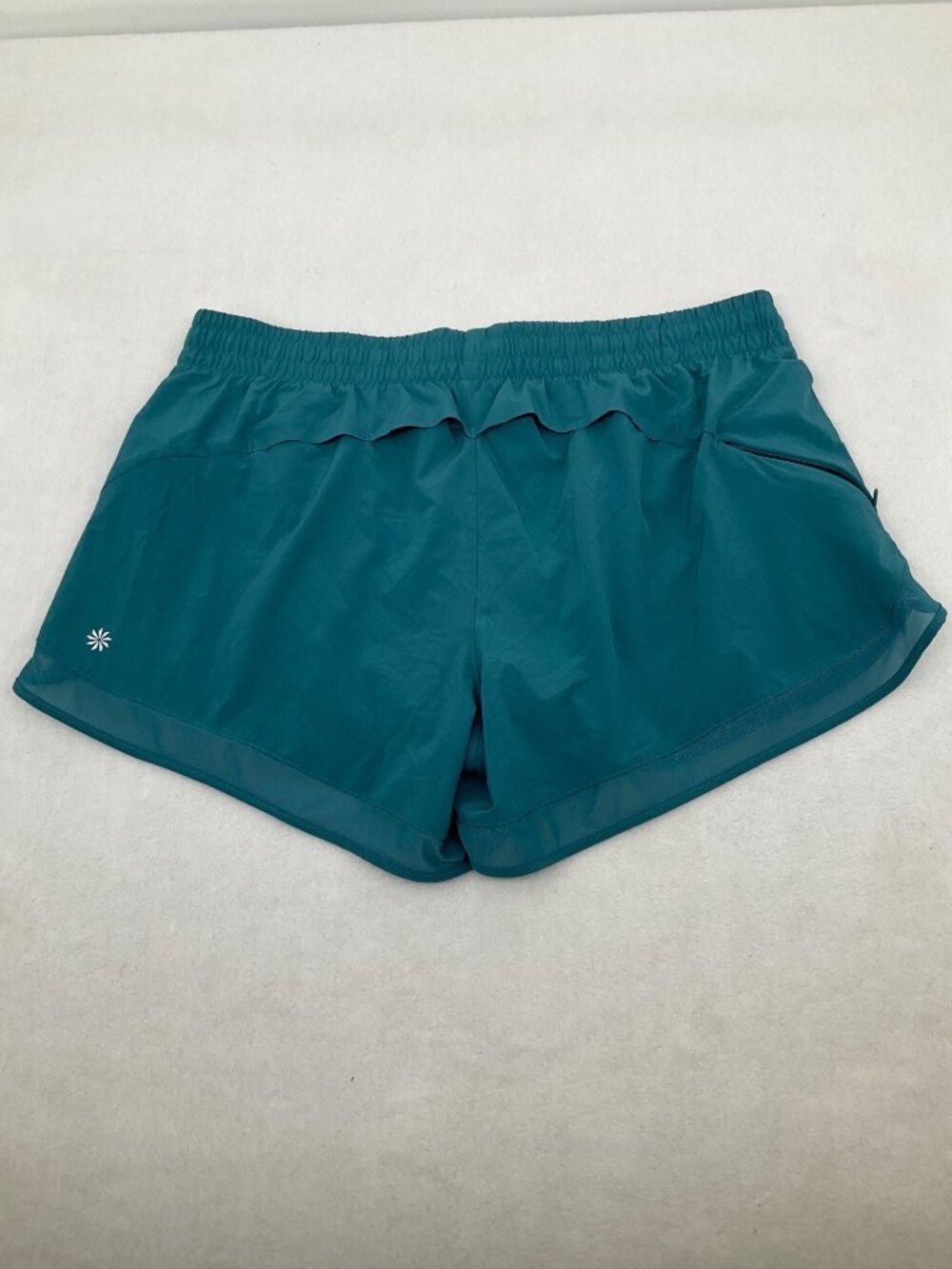 Athleta size Large Mesh Racer Run 4" Shorts Teal Blue Lined, NEW - Picture 8 of 13